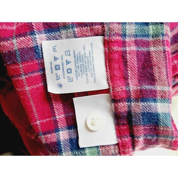 Lands End pink plaid large button front flannel top - Picture 4 of 4